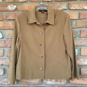 Vintage 90’s Y2K Microsuede Tan Button Down Shirt Jacket Size PM